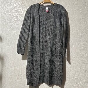 Charcoal Gray Women's Open Front Knit Cardigan With Pockets